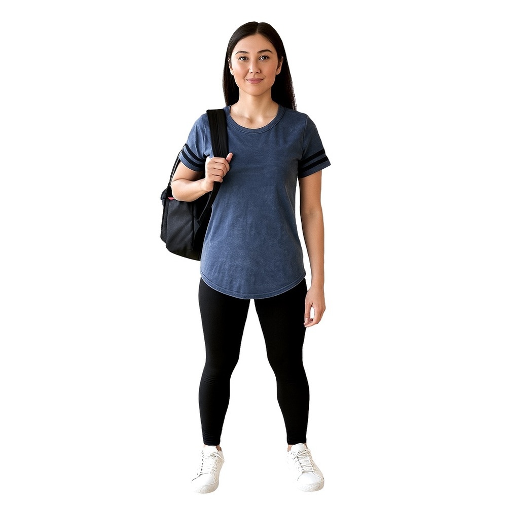 Bozzolo Women’s Medium Blue Mineral Wash Tee – Short Sleeve Casual Top